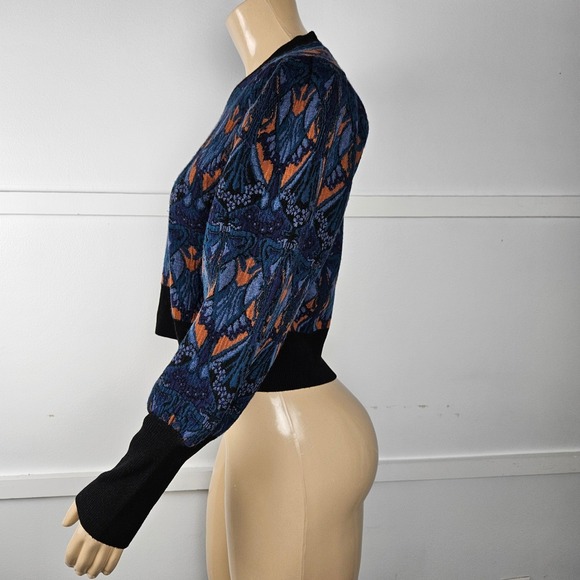 Cara Cara Armelle Puff Sleeve Art Nouveau Deco Print Merino Wool Sweater Size L - Picture 3 of 10